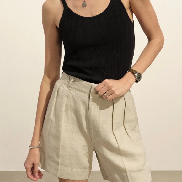 Buck Mason Riviera Tan Linen High-Waisted Pleated Short Size 30 - Picture 2 of 11